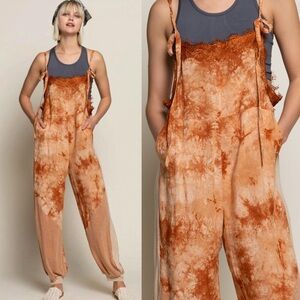 POL Boho Cottagecore Orange Tie Dye Contrast Light Weight Jumpsuit size Small
